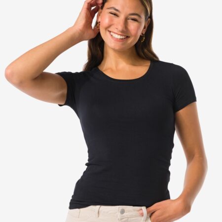 Dames T-shirt slim fit o-hals zwart