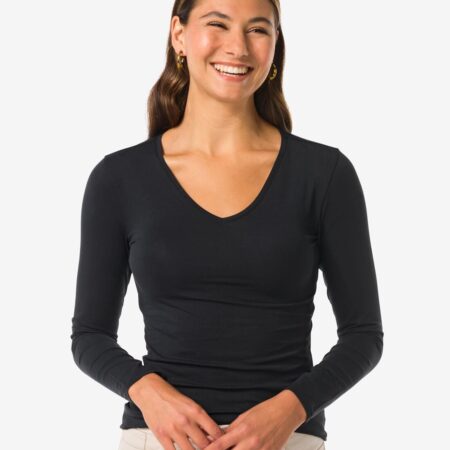 Dames T-shirt slim fit v-hals zwart