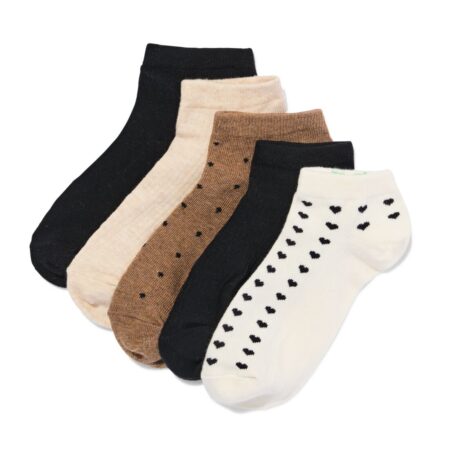 Dames enkelsokken hartjes - 5 paar beige