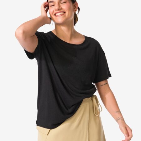 Dames t-shirt Evie met linnen zwart