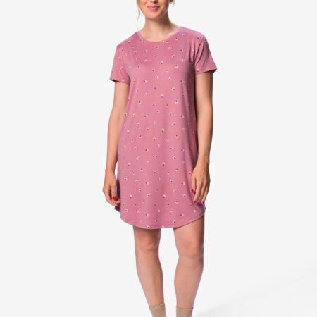 Damesnachthemd brushed micro bloemen roze