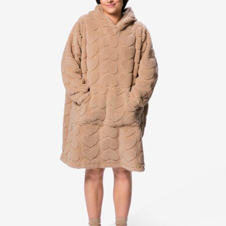 Damesnachthemd fleece hartjes lichtbruin