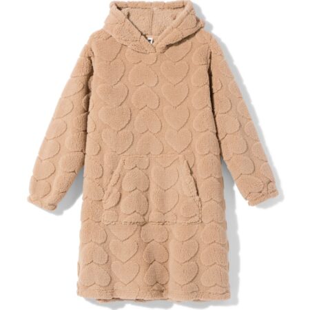 Damesnachthemd fleece hartjes lichtbruin