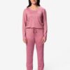 Damespyjama brushed micro bloemen roze