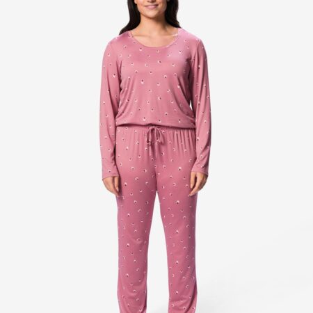 Damespyjama brushed micro bloemen roze
