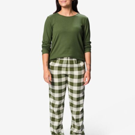 Damespyjama katoen flanel ruiten groen