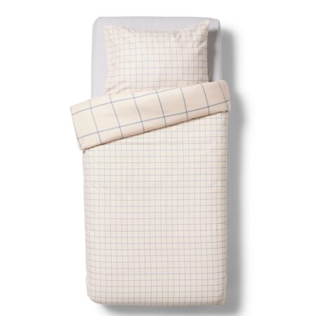 Dekbedovertrek 140x200/220cm flanel ruiten blauw (beige)