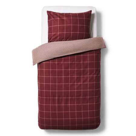 Dekbedovertrek 140x200/220cm flanel ruiten bordeaux (donkerrood)