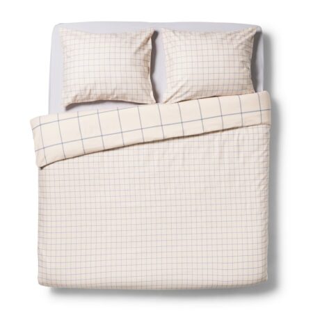 Dekbedovertrek 240x200/220cm flanel ruiten blauw (beige)