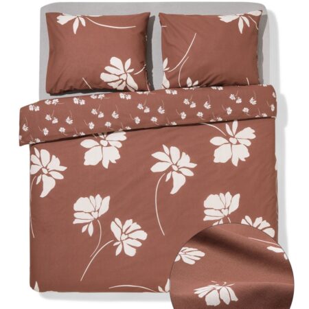 Dekbedovertrek 200x200/220cm zacht katoen bloemen (bruin)