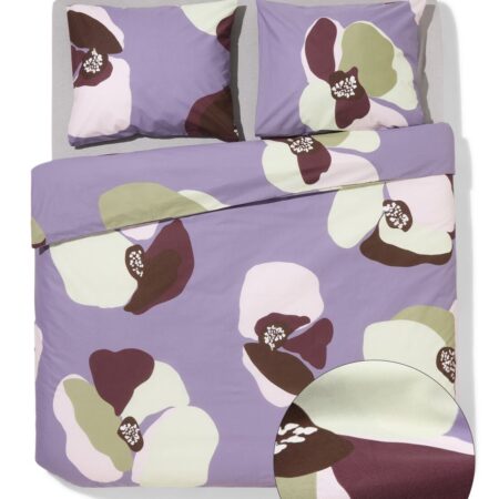 Dekbedovertrek 200x200/220cm zacht katoen bloemen (paars)