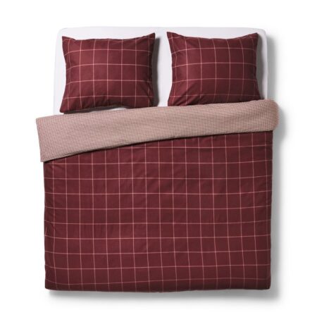 Dekbedovertrek 200x200/220cm flanel ruiten bordeaux (donkerrood)