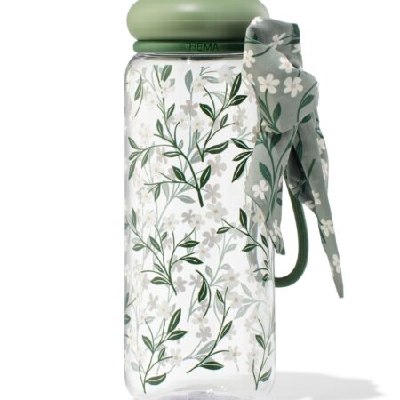 Drinkfles 700ml bloemen met sjaaltje (semi transparant)
