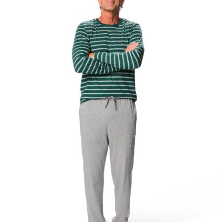 Herenpyjama Jesse regular fit jersey strepen donkergroen