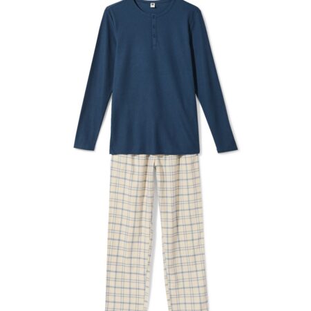 Herenpyjama wafel ruiten middenblauw