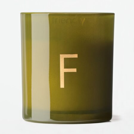 Kaars in glas ⌀8x9cm letter F (groen)