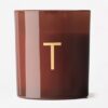Kaars in glas ⌀8x9cm letter T (cognac)