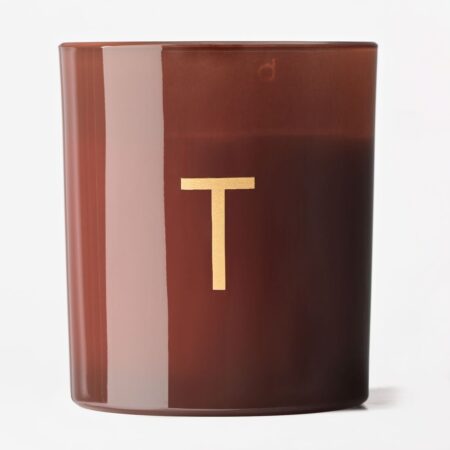 Kaars in glas ⌀8x9cm letter T (cognac)