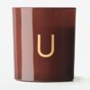 Kaars in glas ⌀8x9cm letter U (cognac)