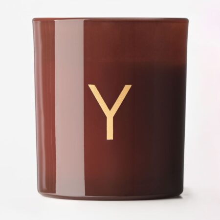 Kaars in glas ⌀8x9cm letter Y (cognac)