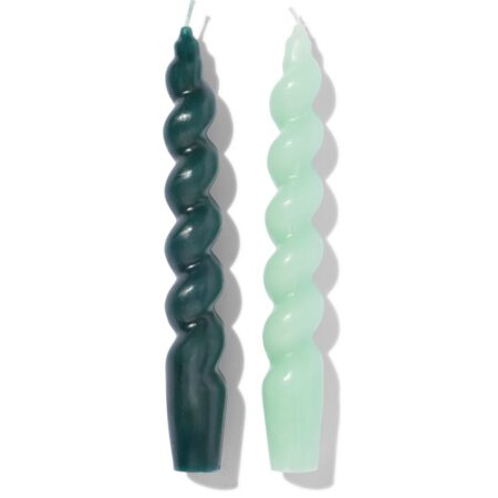 Kaarsen gedraaid kort groen 2 stuks (groen)
