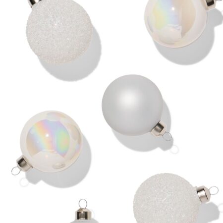 Kerstballen glas wit - 6 stuks
