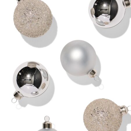 Kerstballen glas zilver - 6 stuks