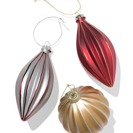 Kerstballen set 8.2cm glas glitter rand - 3 stuks (multi)
