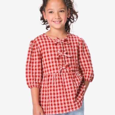 Kinderblouse ruiten roze