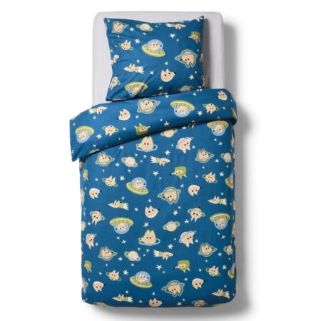 Kinderdekbedovertrek 140x200cm flanel ruimteschip (blauw)