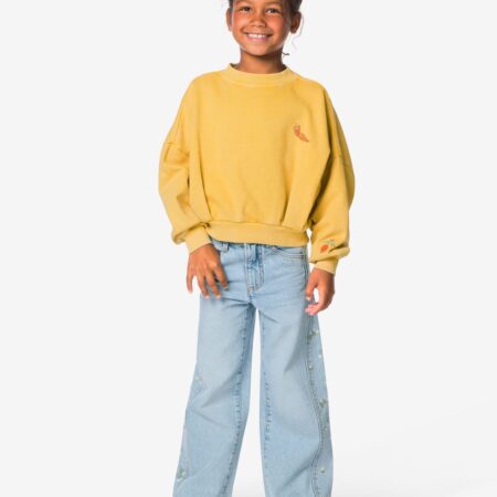 Kinderjeans wide fit bloemen denim