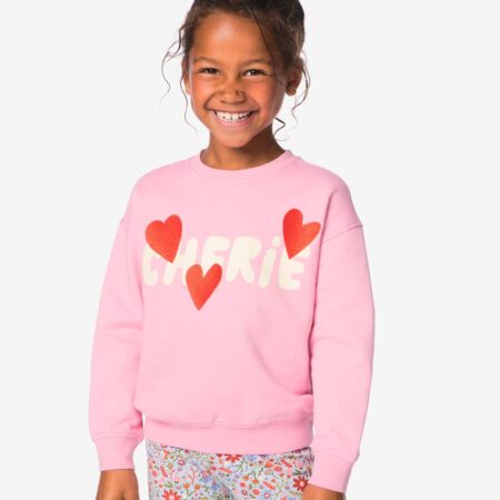 Kindertrui sweatstof hartjes roze