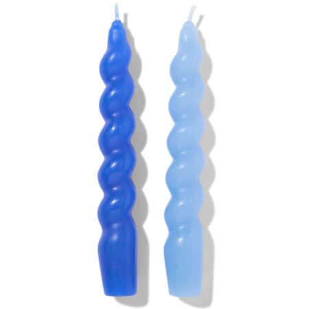 Korte huishoudkaarsen gedraaid - 2 stuks (blauw)