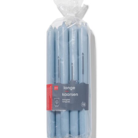 Lange huishoudkaarsen Ø2.2x29 lichtblauw - 12 stuks (lichtblauw)