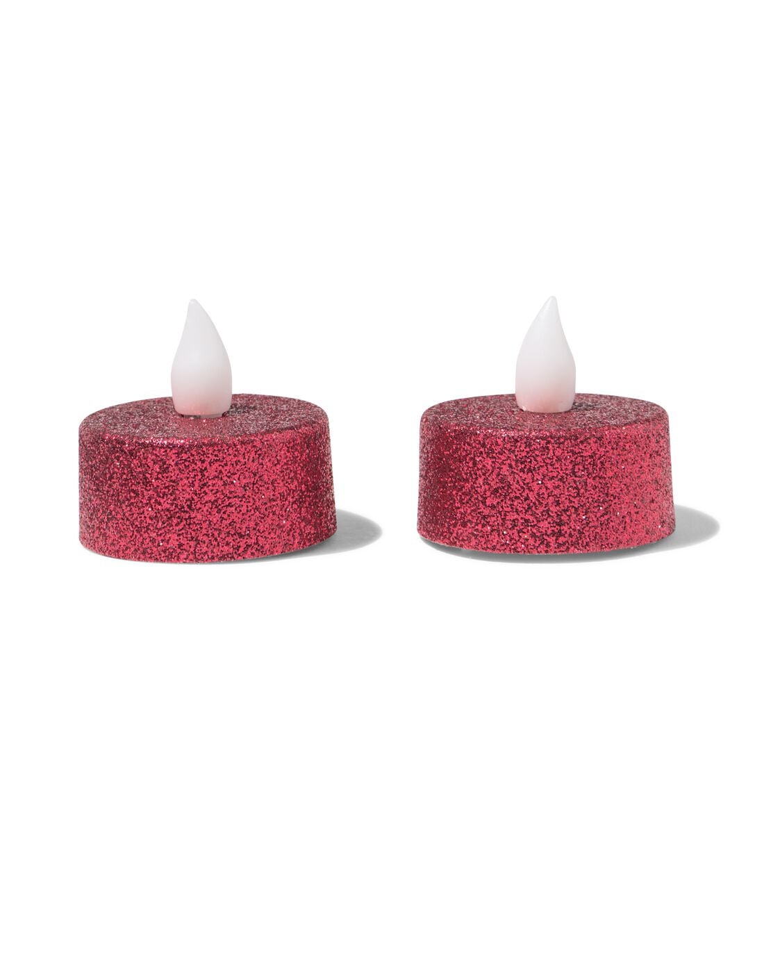 Led-theelichtjes ⌀3.8x3.6cm glitter rood - 2 stuks