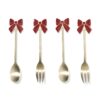 Lepel en vorkjes 14.5cm parels roestvrij staal - 4 stuks