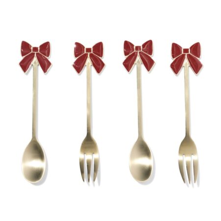 Lepel en vorkjes 14.5cm parels roestvrij staal - 4 stuks