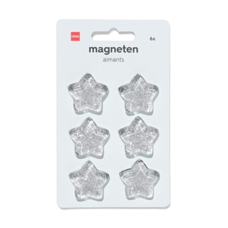 Magneten 3.2x3.2cm ster - 6 stuks (zilver)