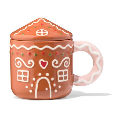 Mok ⌀10x13.2cm gingerbread huisje met deksel
