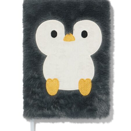 Notitieboek A5 gelinieerd pluche pinguïn (donkergrijs)