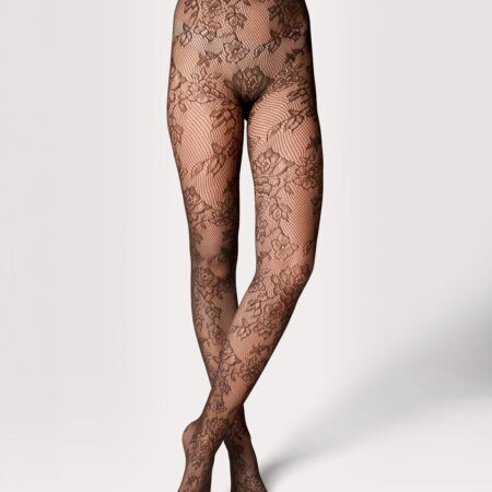 Panty fashion net bloemenkant bruin