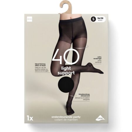 Panty light support 40 denier glans zwart