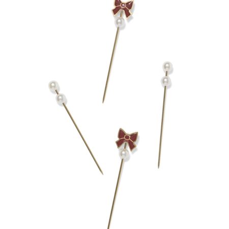 Prikkers 7cm roestvrij staal strik parel - 4 stuks