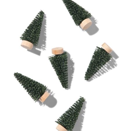 Tafeldecoratie bomen 5cm kunststof groen - 6 stuks