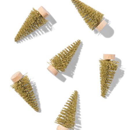 Tafeldecoratie boompjes 5cm kunststof goud - 6 stuks