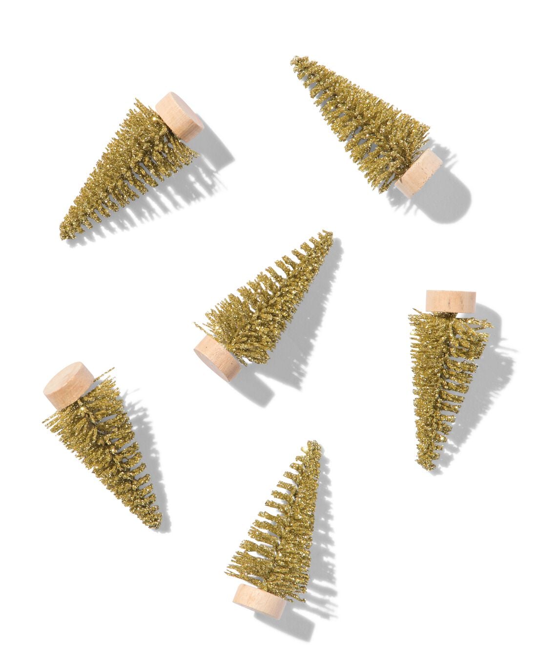 Tafeldecoratie boompjes 5cm kunststof goud - 6 stuks