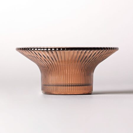 Theelichthouder ⌀11x5cm Zwier glas ribbel bruin