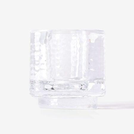 Theelichthouder ⌀7x7cm Kub glas gehamerd transparant