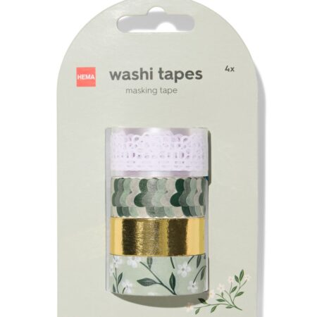 Washi tape 5mx1.5cm planten - 4 stuks (multicolor)