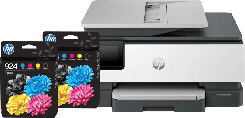 HP OfficeJet Pro 8122e + 2 zwarte + 2 kleuren cartridges